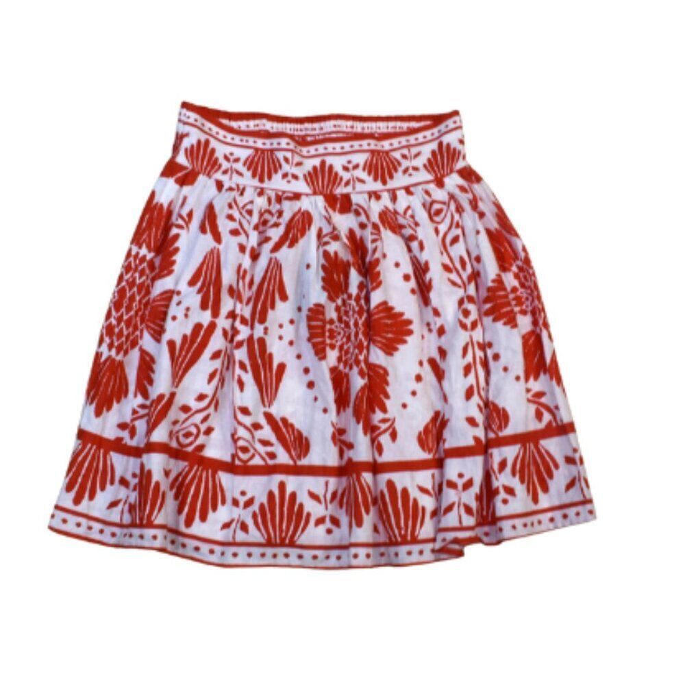 Haute Hippie Red Orange Boho Floral Linen Blend Flowy Skirt Size Small New - Picture 2 of 10